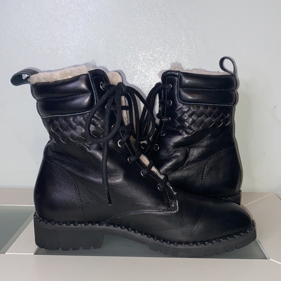 BOTTEGA VENETA Intrecciato Weave Calf Leather Lamb Fur Lined Combat Boots-Sz 8 - Picture 10 of 15